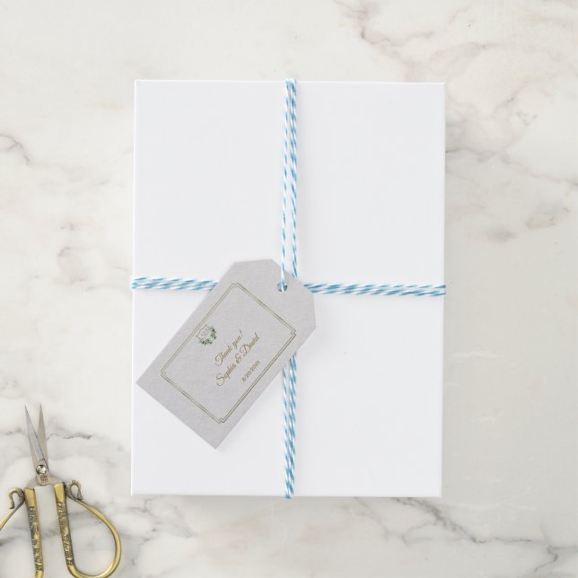 Étiquettes-cadeau Royal Gold Crest Mariage de verdure luxuriante (With Twine)