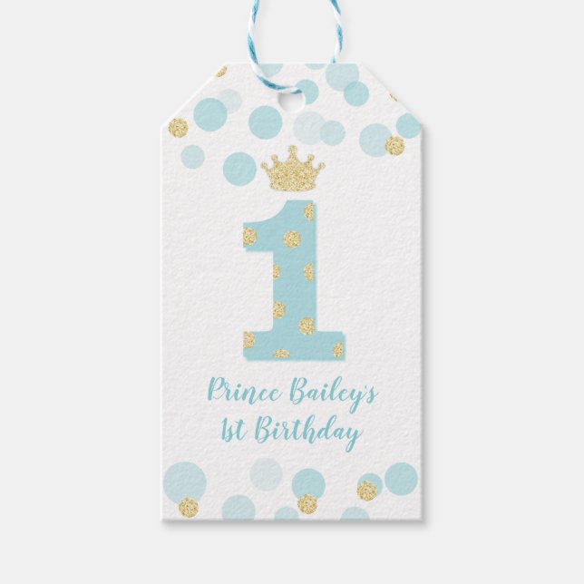 Étiquettes-cadeau Royal Prince Premier anniversaire Blue Gold (Devant)