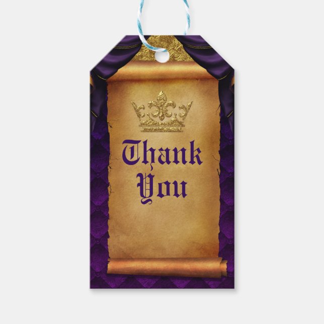 Étiquettes-cadeau Royal Purple & Gold Drapes Scroll Mariage Faveur (Devant)