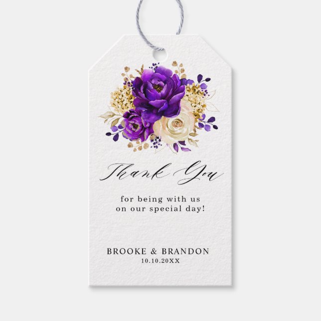 Étiquettes-cadeau Royal violet violet or Floral Mariage botanique (Devant)