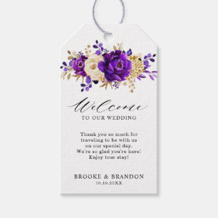 Étiquettes-cadeau Royal Violet violet or Mariage Floral Bienvenue
