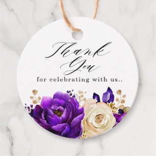 Étiquettes Cadeau Royal violet violet or Mariage Floral Merci