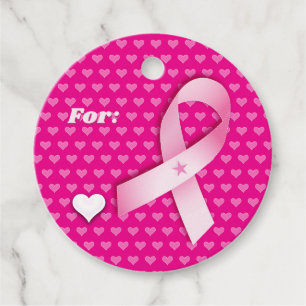Étiquettes Cadeau Ruban rose et Coeurs du sein Conscience du cancer