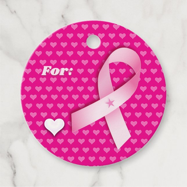 Étiquettes Cadeau Ruban rose et Coeurs du sein Conscience du cancer  (Devant)