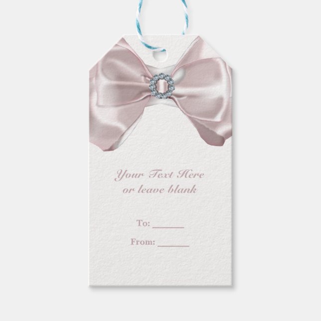 Étiquettes-cadeau Ruban rose et diamants Fête des mariées élégant (Devant)