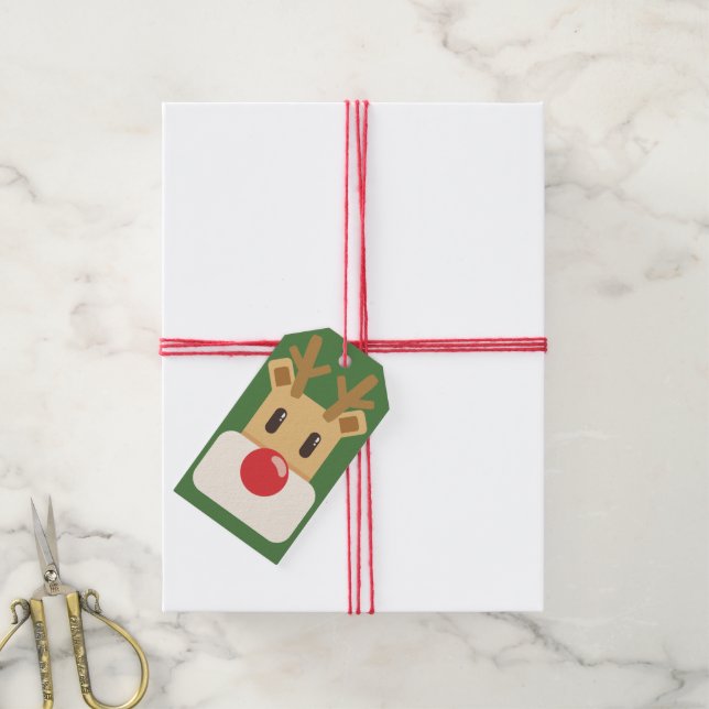 Étiquettes-cadeau Rudolph, renne à nez rouge (Avec de la ficelle)