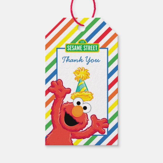 Étiquettes-cadeau Rue Sésame | Elmo - Merci d'anniversaire Rainbow (Devant)