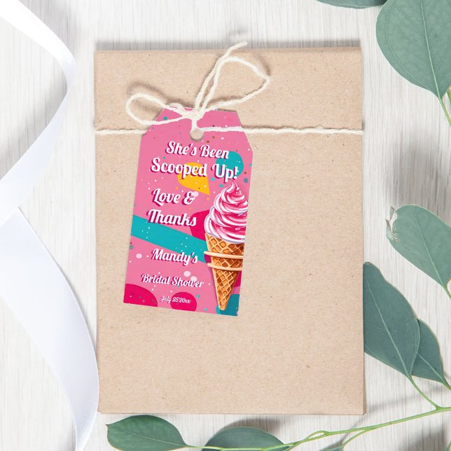 Étiquettes-cadeau Rupture rose rétro glace crème nuptiale douche fav (She's been Scooped up bold pink retro ice cream bridal shower thank you favor gift tags summer )