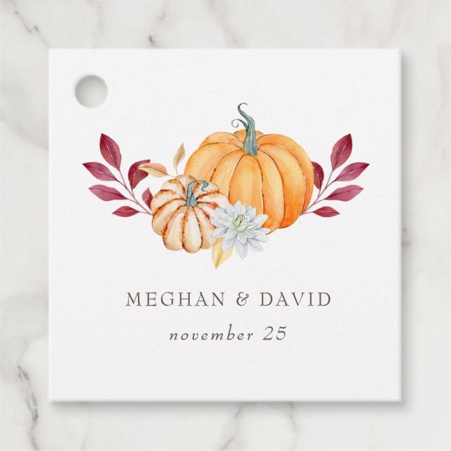 Étiquettes Cadeau Russe Aquarelle Citrouille orange Mariage de autom (Devant)