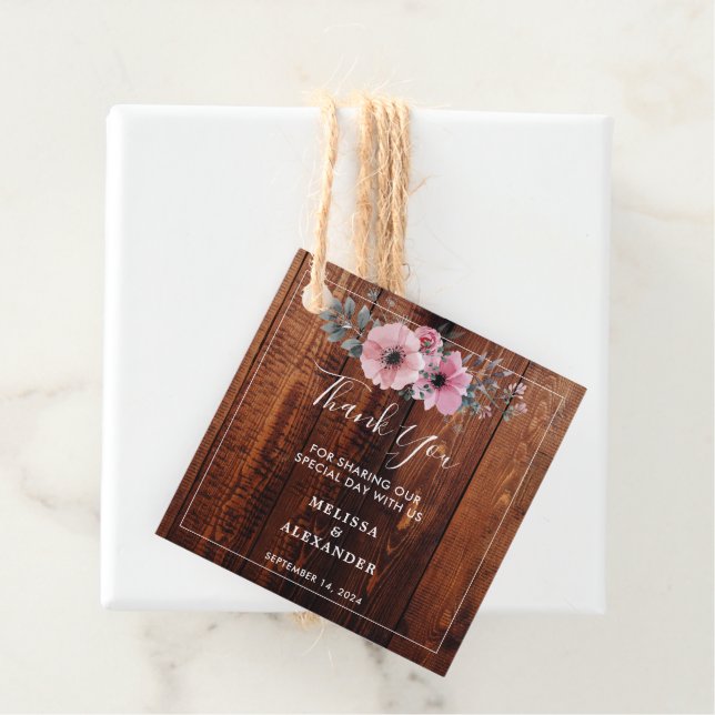 Étiquettes Cadeau Russe aquarelle fleurs bois Mariage Merci (En situation)