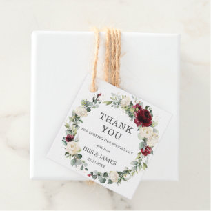 Étiquettes Cadeau Russe Bourgogne ivoire Floral Mariage Merci