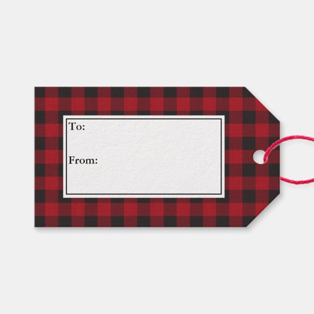Étiquettes-cadeau Russe Holiday Red Buffalo Plaid (Devant (Horizontal))
