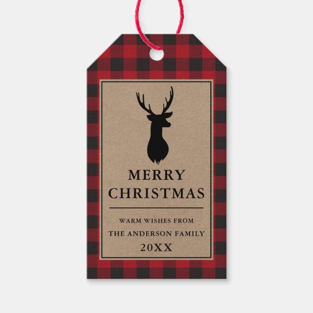 Étiquettes-cadeau Russe Rouge Plaid Joyeux Noël Kraft (Devant)