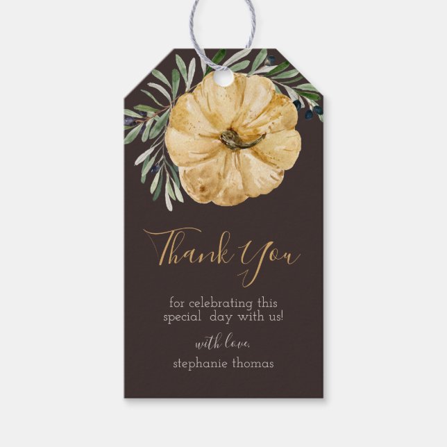 Étiquettes-cadeau Rustic Automne Citrouille  nuptiale ou Baby shower (Devant)