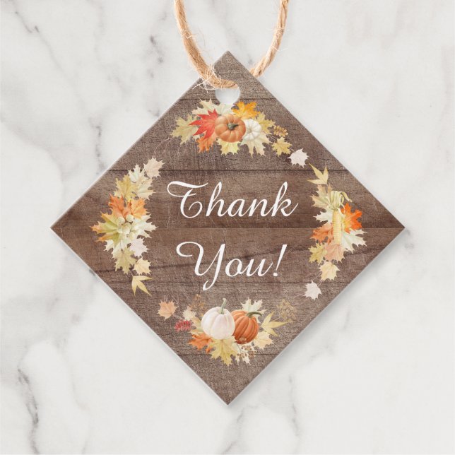 Étiquettes Cadeau Rustic Automne laisse Citrouille Fête des mariées  (Devant)