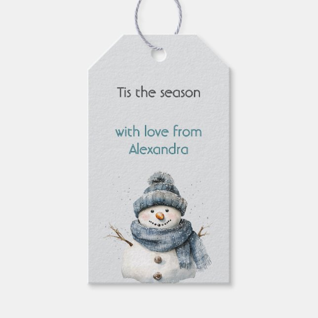 Étiquettes-cadeau Rustic Blue Snowman Christmas (Devant)