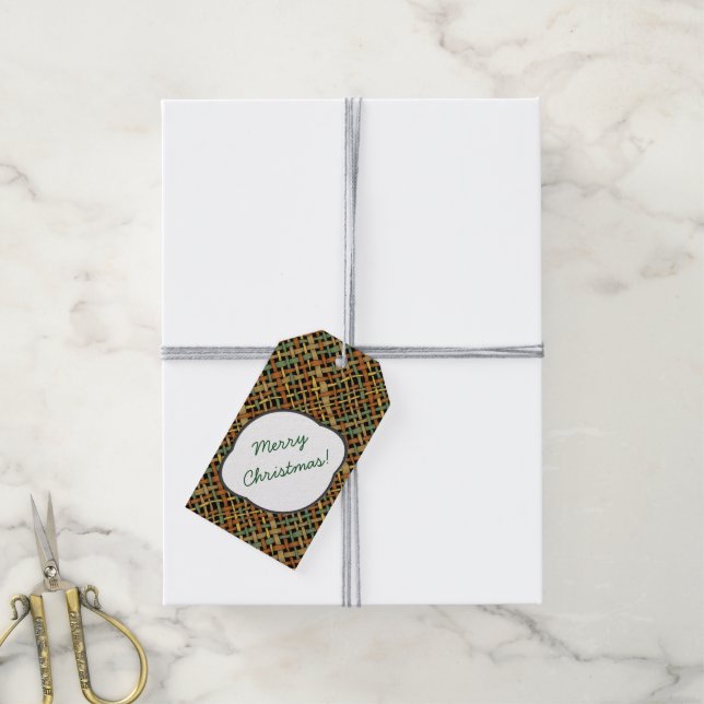 Étiquettes-cadeau Rustic Burlap Motif Green avec SMS (Avec de la ficelle)