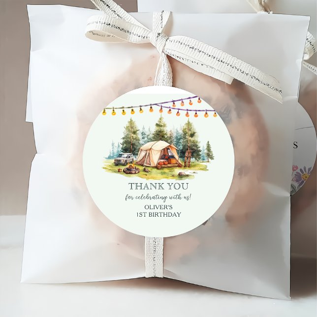 Étiquettes Cadeau Rustic Camping fête d'anniversaire (Créateur téléchargé)