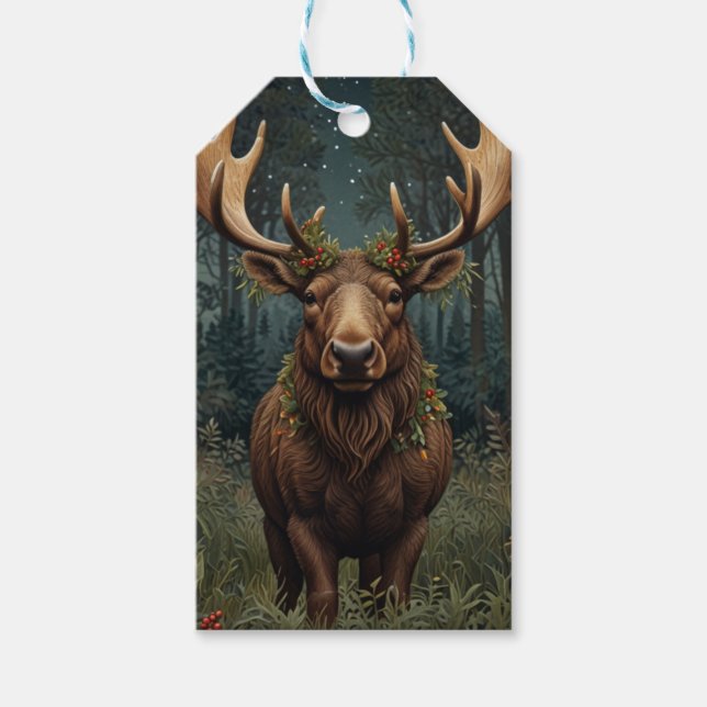Étiquettes-cadeau Rustic Christmas moose deer boho woodland forest  (Devant)