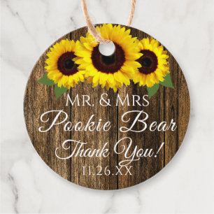 Étiquettes Cadeau Rustic Country Bois et tournesols Mariage invité