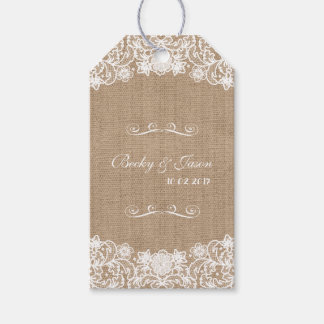 Étiquettes-cadeau Rustic Country Burlap Dentelle Mariage Tags cadeau