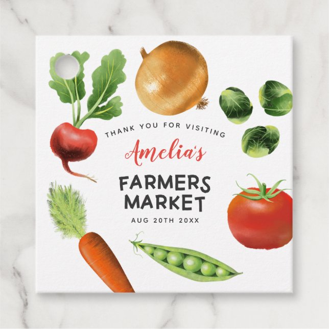 Étiquettes Cadeau Rustic Farmers Marché Légumes fête d'anniversaire (Devant)