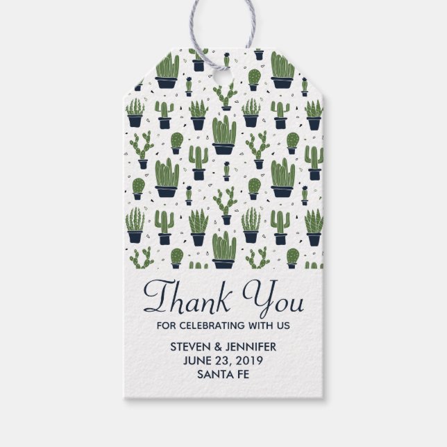 Étiquettes-cadeau Rustic Green Cactus Motif Mariage du désert (Devant)