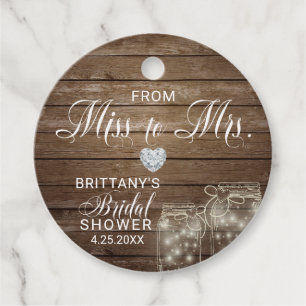 Étiquettes Cadeau Rustic Mason Jars Wood Miss à Mme Fête des mariées