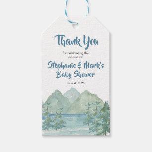 Étiquettes-cadeau Rustic Mountains Watercolor Baby shower d'aventure