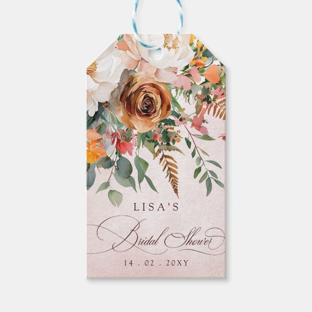 Étiquettes-cadeau Rustic Orange Floral Fall Bridal Shower  (Devant)