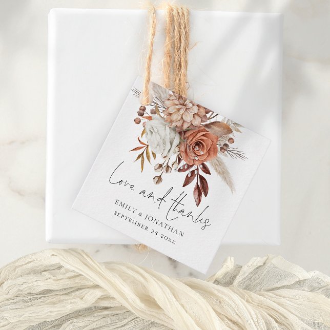 Étiquettes Cadeau Rustic Terracotta Florals Amour Merci Mariage (Créateur téléchargé)