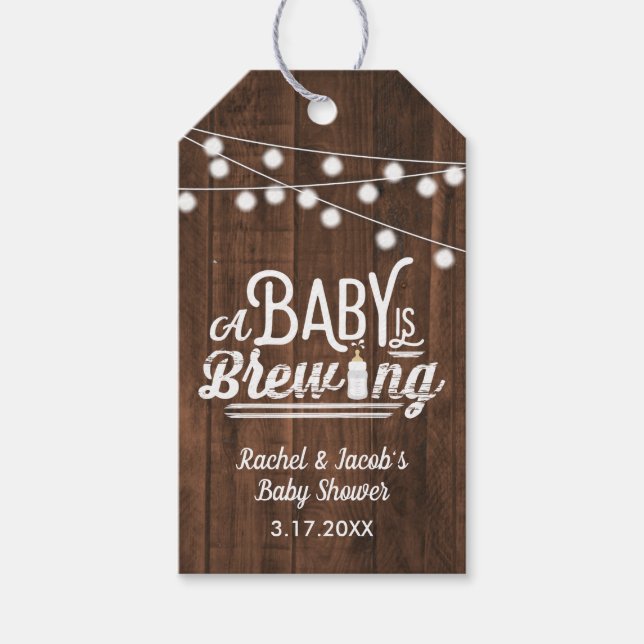 Étiquettes-cadeau Rustic Un bébé brasse du Baby shower (Devant)