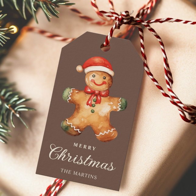 Étiquettes-cadeau Rustic Watercolor Gingerbread Man Christmas  (Créateur téléchargé)