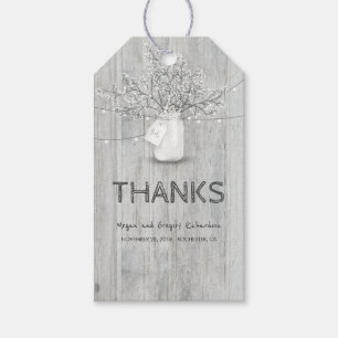 Étiquettes-cadeau Rustic Wood Baby's Breath Mason Jar Barn Mariage