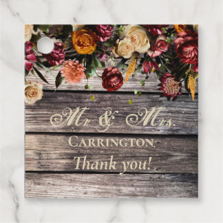 Étiquettes Cadeau Rustic Wood Floral Mr & Mrs Mariage