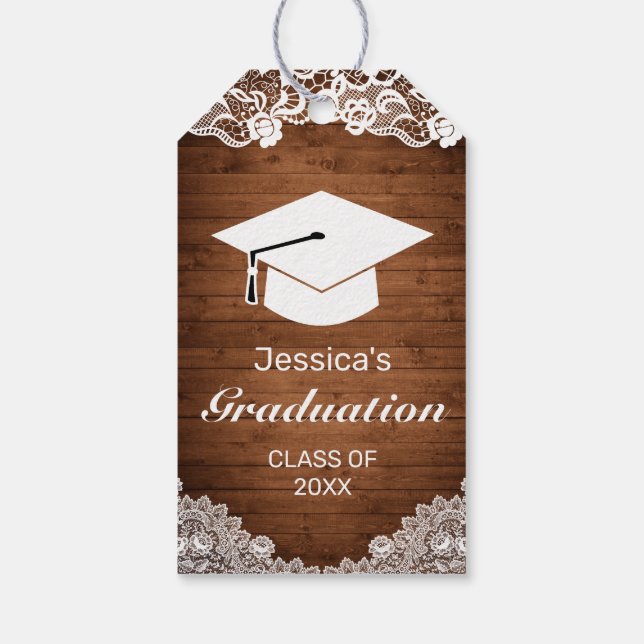 Étiquettes-cadeau Rustic Wood White Lace Graduation Félicitations (Dos)