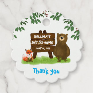 Étiquettes Cadeau Rustic Woodland Bear Fox Forest Animals Birthday