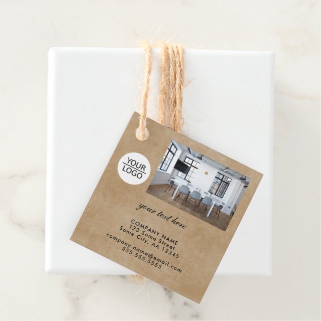 Étiquettes Cadeau Rustique Ajouter votre logo Promotion photo texte  (En situation)