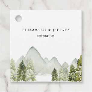 Étiquettes Cadeau Rustique Aquarelle Montagnes Pine Mariage d'hiver