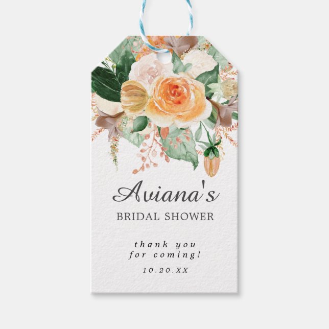 Étiquettes-cadeau Rustique Automne Floral Fête des mariées Merci (Devant)
