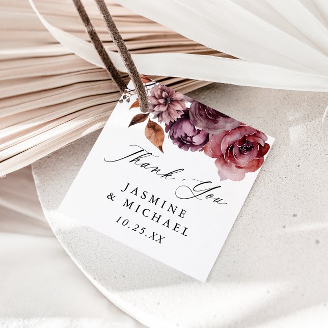 Étiquettes Cadeau Rustique Automne Marsala Floral Mariage (Créateur téléchargé)
