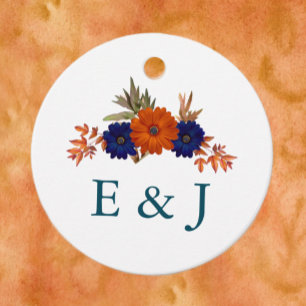 Étiquettes Cadeau Rustique Automne Orange Navy Bleu Floral Mariage