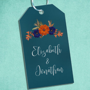 Étiquettes-cadeau Rustique Automne Orange Navy Bleu Floral Mariage