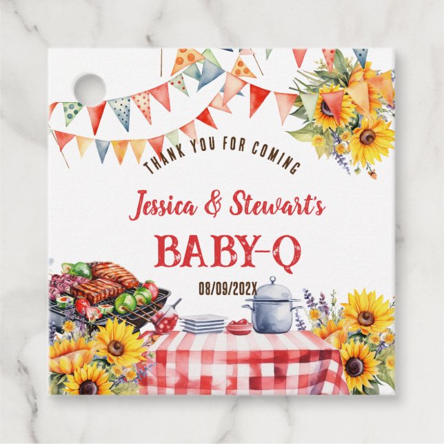 Étiquettes Cadeau Rustique BABY-Q Barbecue Pique-nique Merci de tour (Devant)