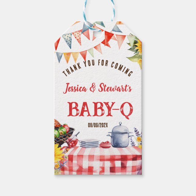 Étiquettes-cadeau Rustique BABY-Q Barbecue Pique-nique Merci de tour (Devant)