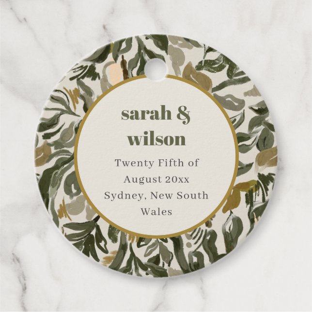 Étiquettes Cadeau Rustique Boho Retro Arch Mariage botanique vert (Devant)