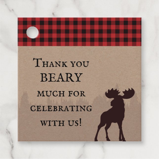 Étiquettes Cadeau Rustique Buffalo Plaid bûcheron Merci d'anniversai (Devant)