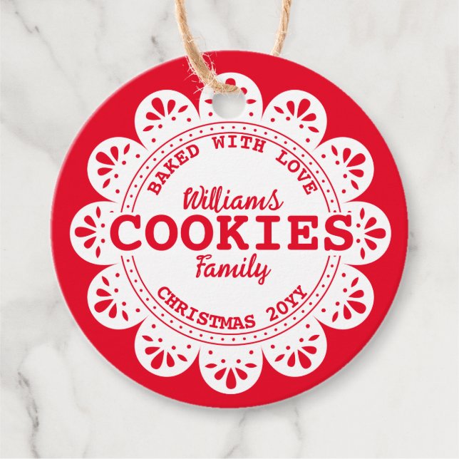 Étiquettes Cadeau Rustique Cuisiné avec amour Noël Cookies Rouge (Devant)