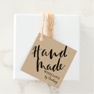 Étiquettes Cadeau Rustique fait à la main avec l'amour Script