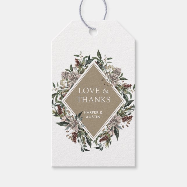 Étiquettes-cadeau Rustique Floral Automne Mariage d'hiver (Devant)